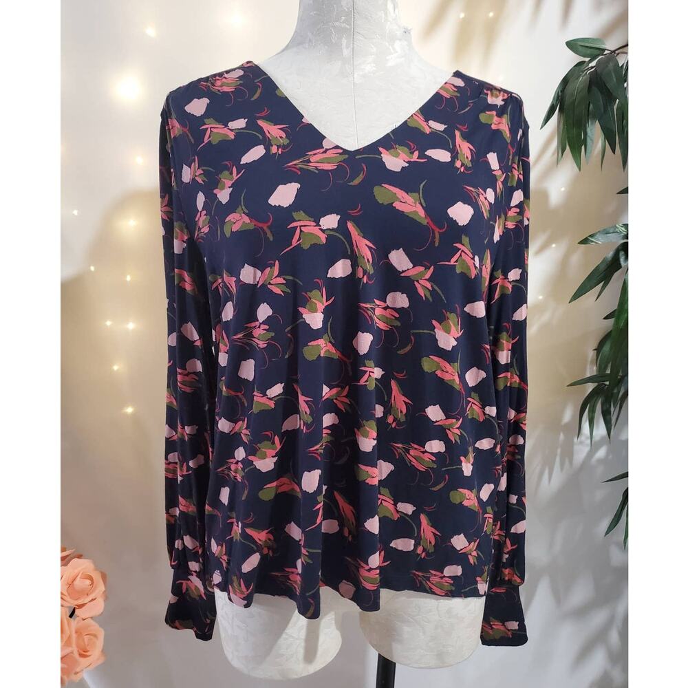 LK Bennett London TJ Carie Floral Blouse Womens Size MP Long Sleeve Top Blue